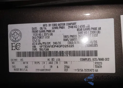 2016 Ford F-150 Xlt z USA, uszkodzony, nr VIN 1FTEW1EP4GFD25225